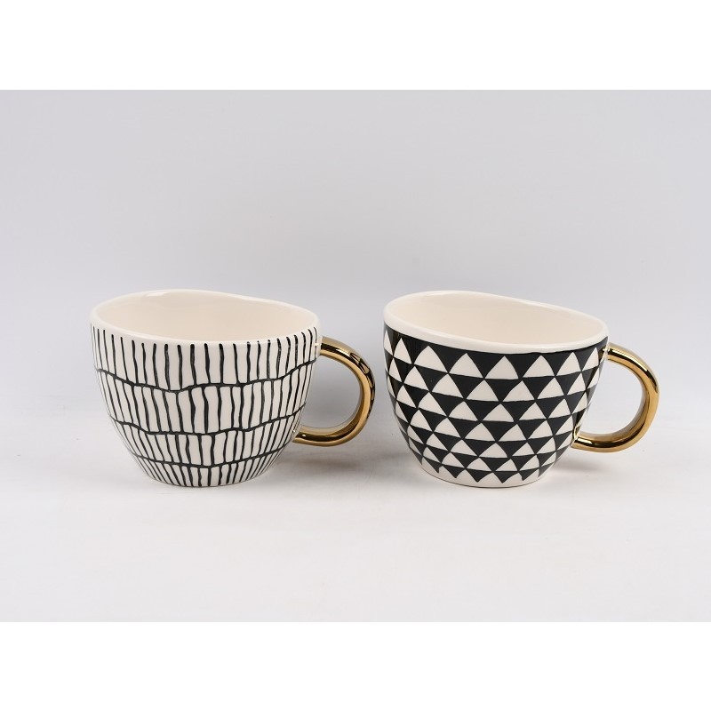 CERAMICS CUPS XL BLACK WHITE GOLD